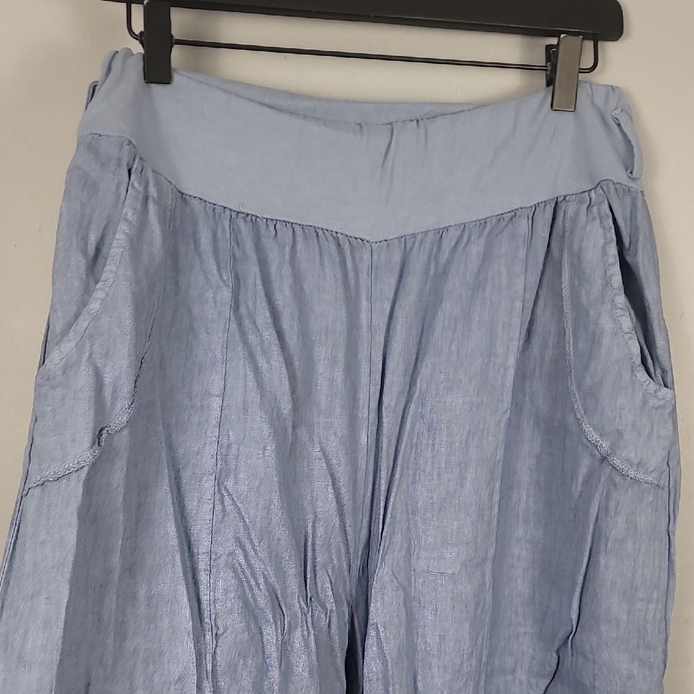 Linen Chic Light Blue Wide Leg Palazzo Pants